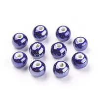 Pearlized Dark Blue Handmade Porcelain Round Beads