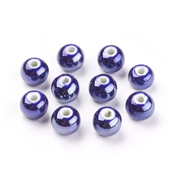 Pearlized Dark Blue Handmade Porcelain Round Beads