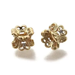 Brass Micro Pave Clear Cubic Zirconia Bead Caps