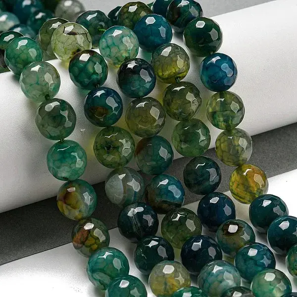 Faceted Natural Dragon Veins Agate Beads Strands