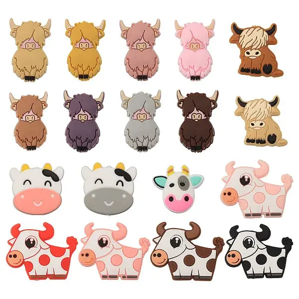 18Pcs 18 Styles Cow/Cattle Food Grade Silicone Focal Beads
