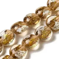 Handmade Gold Foil and Silver Foil Lampwork Flat Round Beads