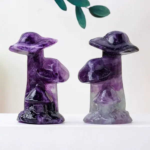 Natural Fluorite Mushroom Sculpture Display Decoration