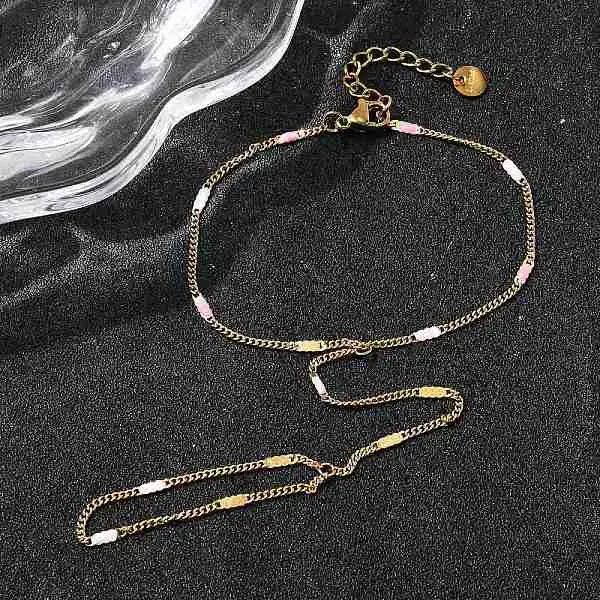 304 Stainless Steel Enamel Link Ring Bracelets for Women