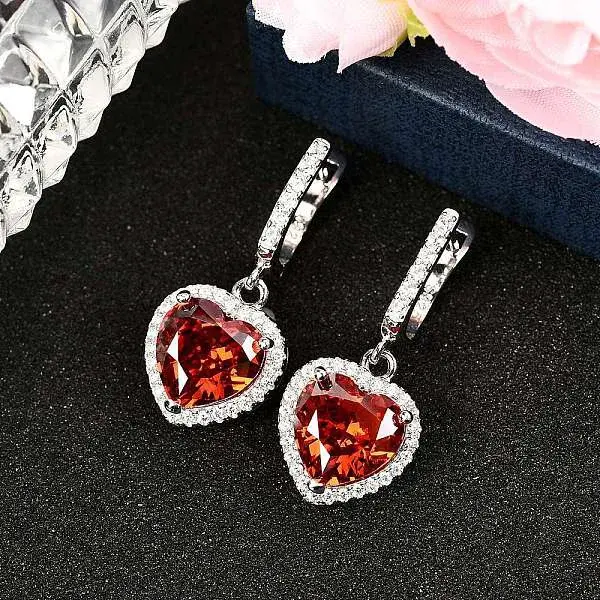 925 Sterling Silver Pave Cubic Zirconia Heart Hoop Earrings