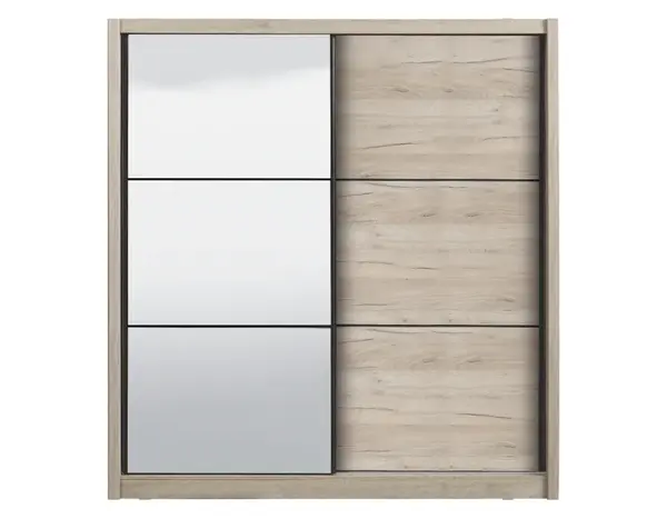 Šatní skříň s posuvnými dveřmi a zrcadlem debby 215 - dub šedý