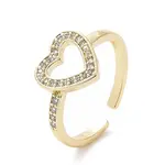 Clear Cubic Zirconia Hollow Out Heart Open Cuff Ring