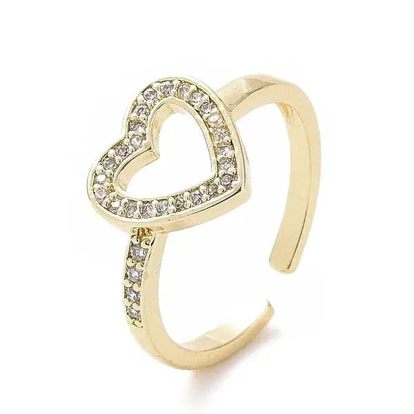 Clear Cubic Zirconia Hollow Out Heart Open Cuff Ring