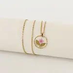 Alloy & Plastic Inner Flower Flat Round Pendant Necklaces