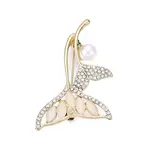 Alloy Crystal Rhinestone & Glass Whale Tail Brooch Pins with ABS Pearl for Clothes Backpack