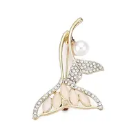 Alloy Crystal Rhinestone & Glass Whale Tail Brooch Pins with ABS Pearl for Clothes Backpack