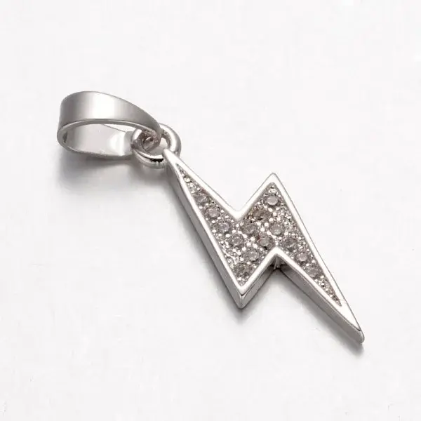 Lightning Bolt Brass Micro Pave Cubic Zirconia Pendants