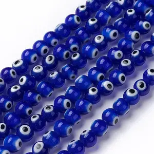Round Handmade Evil Eye Lampwork Beads Strands
