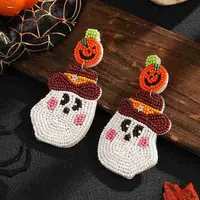 Halloween Style Ghost Pattern Glass Bead Handmade Stud Earrings for Women