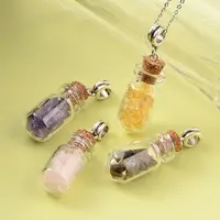 Cute Design Glass Wishing Bottle Antique Silver Tone Alloy Gemstone Pendants