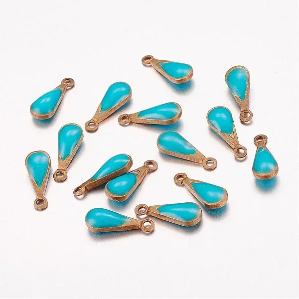 Antique Golden Plated Brass Enamel Teardrop Charms