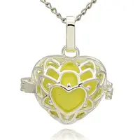 Silver Color Plated Brass Hollow Heart Cage Pendants