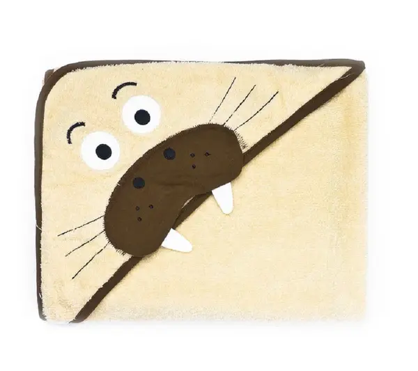 SENSILLO Dětská osuška 100x100cm, froté bavlna, Mrož, béžová