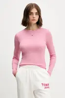 Tričko s dlouhým rukávem Tommy Jeans dámské, modrá barva, DW0DW17387