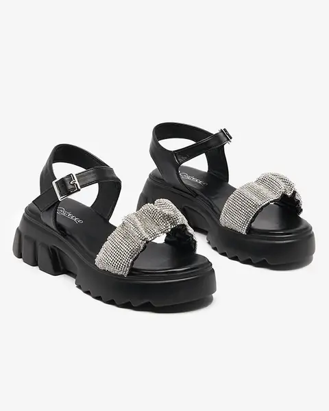 Resti Black women's sandals with cubic zirconias Pokio- Footwear