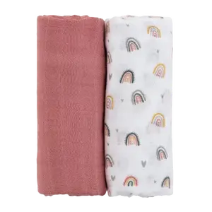 PETITE&MARS Přikrývka bambusová mušelínová Misty Rose Rainbow 2v1, 120 x 120 cm 2 ks