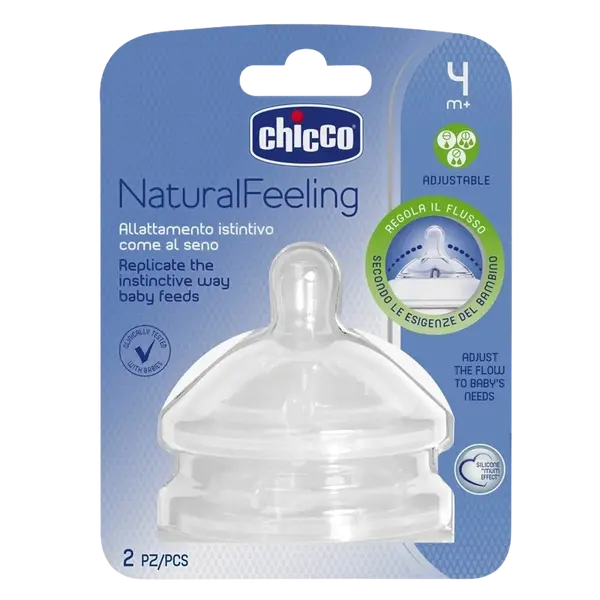 CHICCO Dudlík na láhev Natural Feeling silikon, nastavitelný průtok 4m+ 2 ks