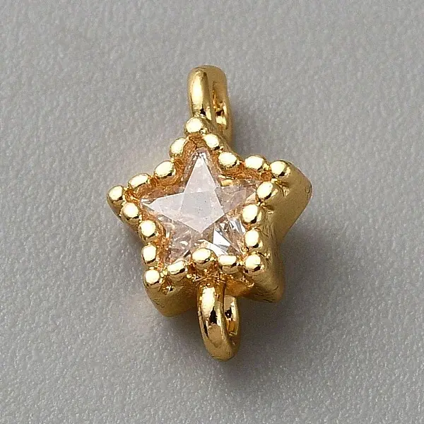 Light Gold Plated Brass Pave Cubic Zirconia Connector Charms