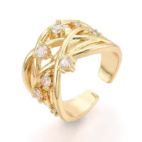 Brass Micro Pave Clear Cubic Zirconia Open Cuff Rings