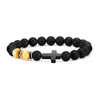 Cross Natural Obsidian & Dyed Tiger Eye Stretch Bracelet