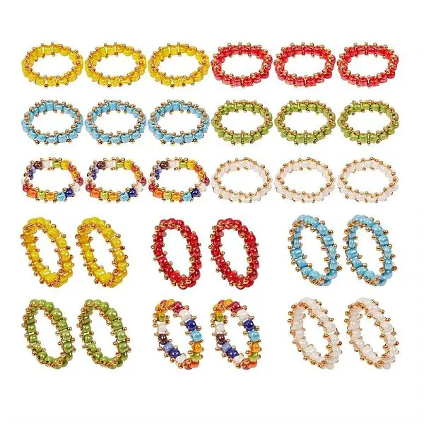 30Pcs 6 Colors Round Glass Seed Beaded Finger Rings
