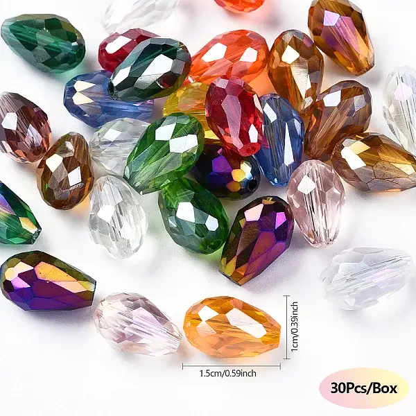 30Pcs AB-Color Plated Teardrop Glass Beads