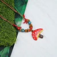 Mushroom Porcelain & Coconut Bead Pendant Necklaces