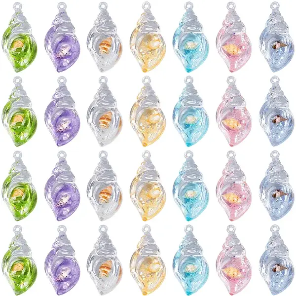28Pcs 7 Colors Luminous Transparent Acrylic Pendants