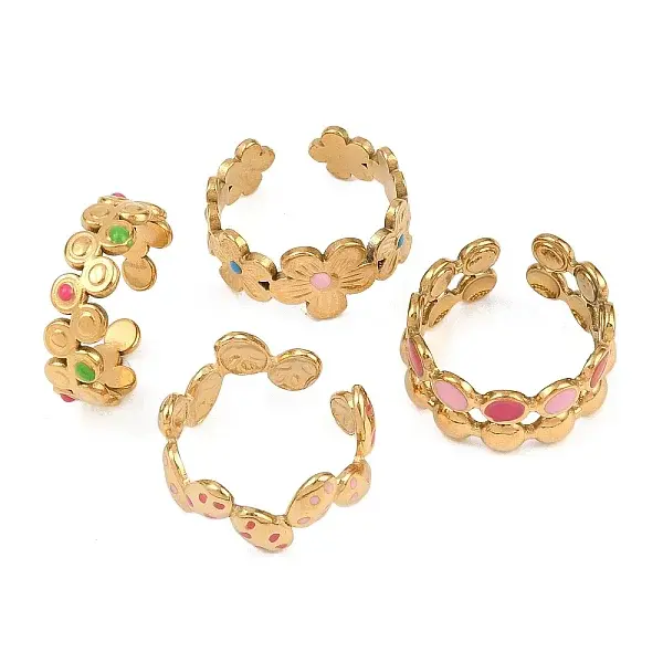 4Pcs 304 Stainless Steel Enamel Cuff Open Rings