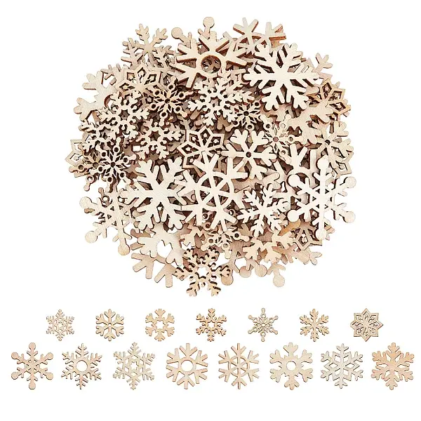200Pcs Christmas Theme Unfinished Wood Snowflake Sheets