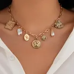 Alloy & Iron & Plastic Pearl Teardrop Pendant Bib Necklaces for Women