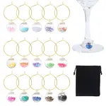30Pcs 15 Colors Glass Ball with Star Glitter Sequins inside Wine Glass Charms