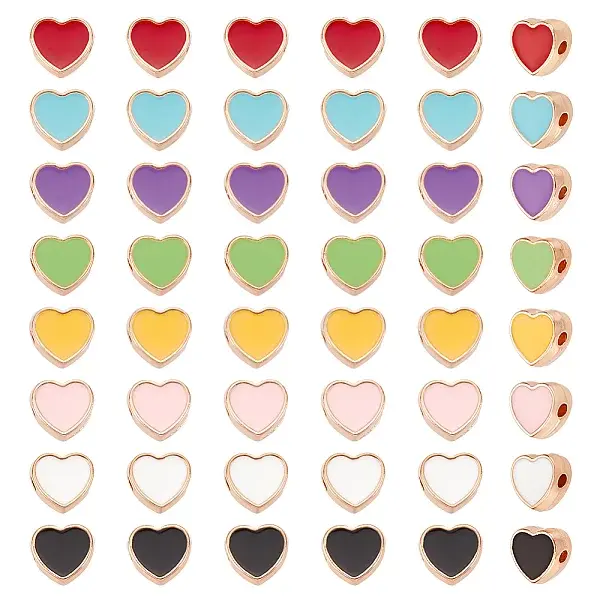 80Pcs 8 Colors Light Gold Plated Alloy Enamel Beads