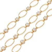 Handmade Brass Pave Clear Cubic Zirconia Oval Link Chains