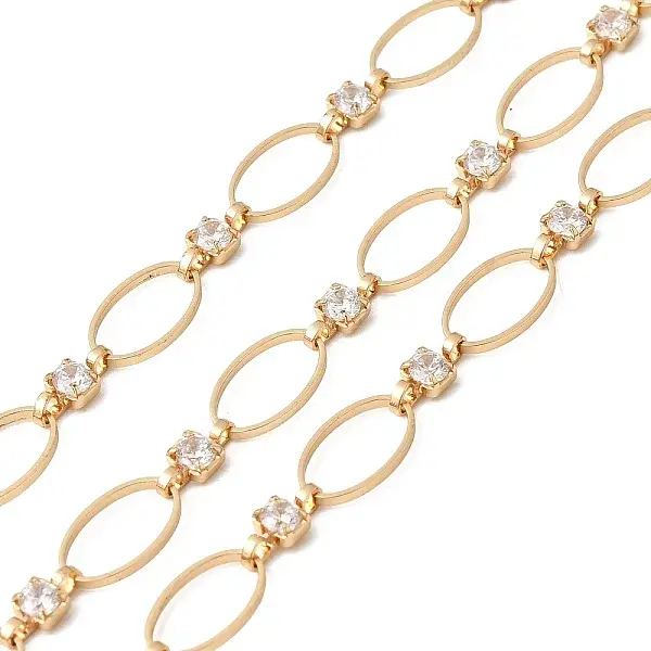 Handmade Brass Pave Clear Cubic Zirconia Oval Link Chains