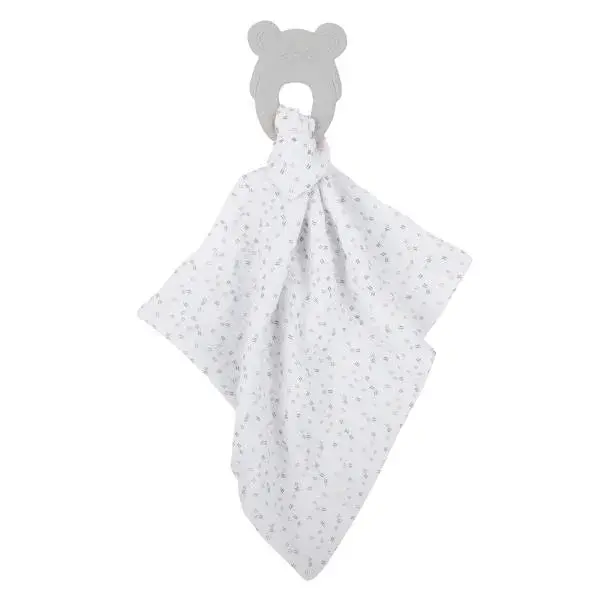 Natty Kousátko silikonová bez BPA s bavlněnou dečkou 28 x 28 cm grey