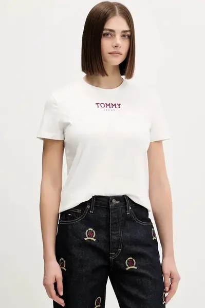 Bavlněné tričko Tommy Jeans dámské, bílá barva, DW0DW21842
