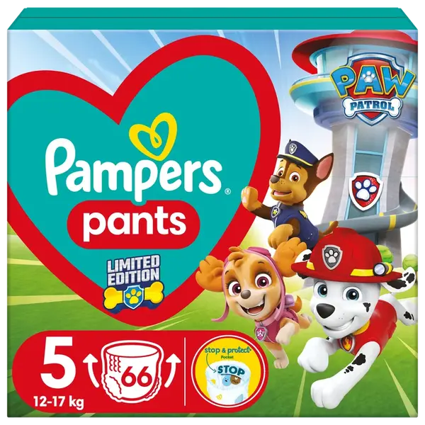 PAMPERS Active Baby Pants Paw Patrol Kalhotkové plenky vel. 5, 12-17 kg, 66 ks