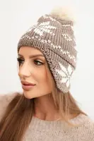 Dámska zimná čiapka so vzorom vločiek a brmbolcom