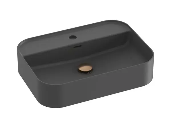 Ravak Ceramic - Umývadlo na dosku 55x40 cm, s prepadom, otvor na batériu, antracit XJX03155004