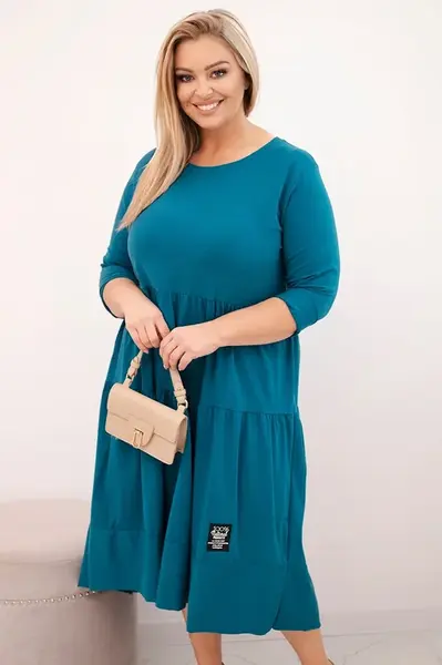 Kesi Włoski Dámská bavlněná sukni Plus Size s volány a ohrnutým rukávem mořská