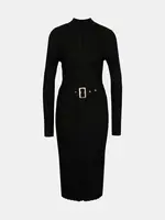 Čierne dámske midi šaty s opaskom