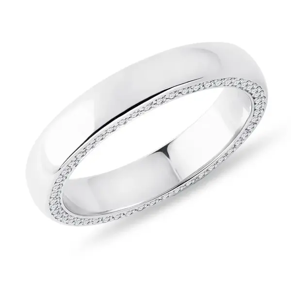 Pánsky prsteň z bieleho zlata s diamantmi po stranách KLENOTA