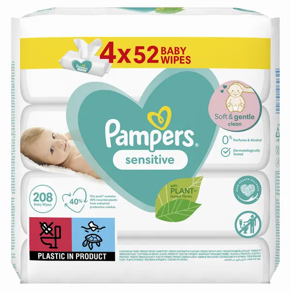 PAMPERS Sensitive Vlhčené ubrousky 4 x 52 ks