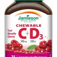 JAMIESON Vitamíny C a D3 500 mg/500 IU tablety na cucání s příchutí třešně 75 tablet